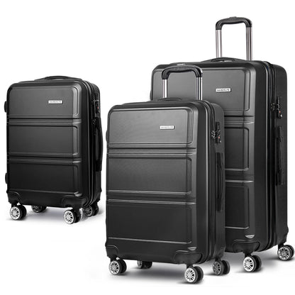 Ensemble de valise à roulettes Wanderlite 3 pièces, valise cabine rigide légère noire, conforme aux normes TSA