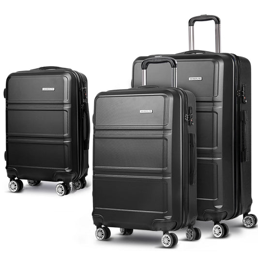 Ensemble de valise à roulettes Wanderlite 3 pièces, valise cabine rigide légère noire, conforme aux normes TSA