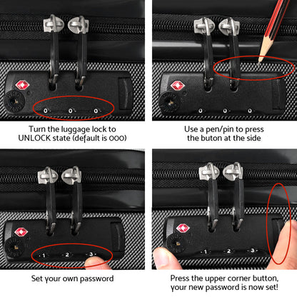 Ensemble de valise à roulettes Wanderlite 3 pièces, valise cabine rigide légère noire, conforme aux normes TSA