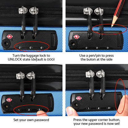 Ensemble de valise à roulettes Wanderlite 3 pièces, valise cabine rigide légère bleue, conforme aux normes TSA 