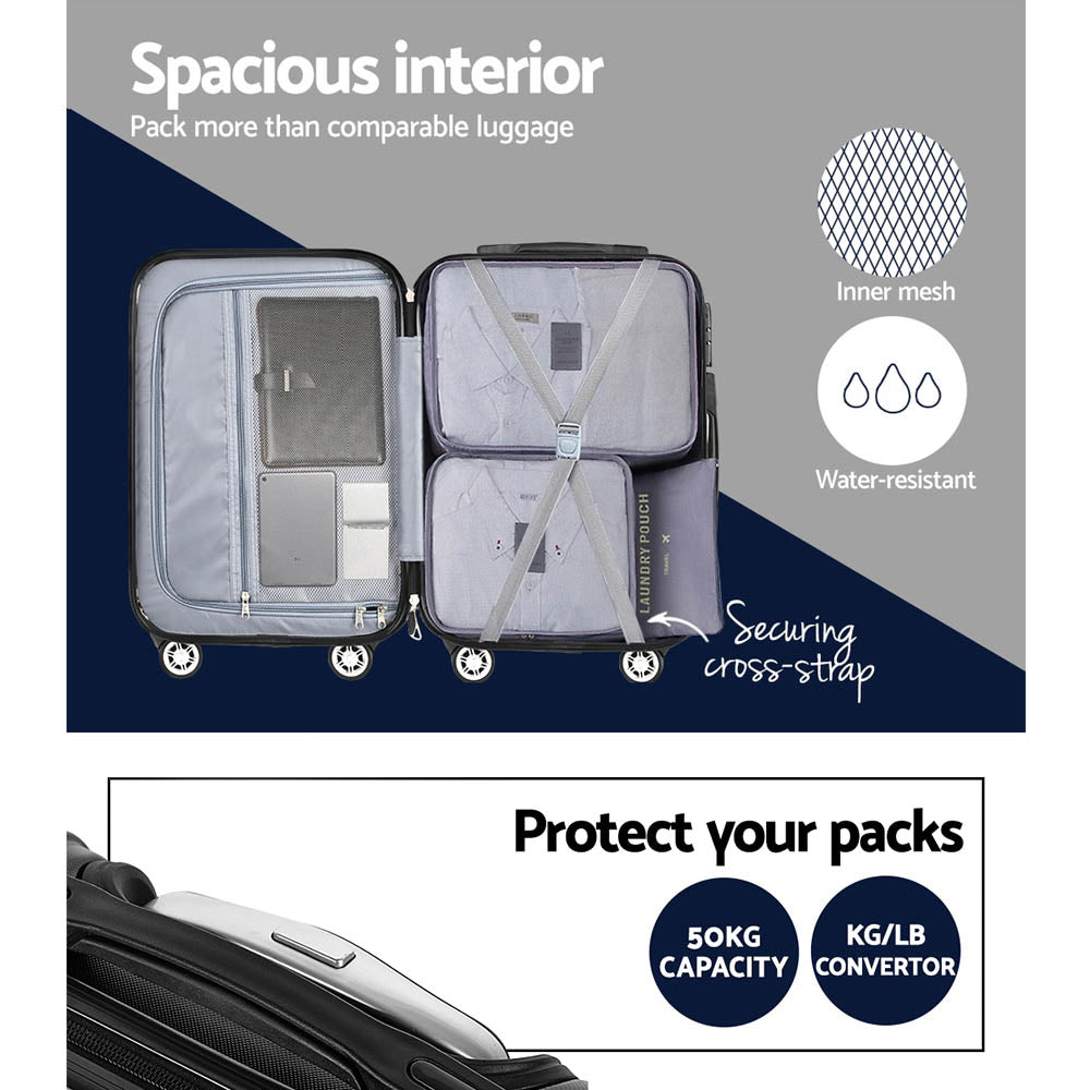 Ensemble de 3 valises à roulettes Wanderlite, organisateur de rangement pour bagages cabine, valise rigide légère TSA noire