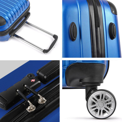 Ensemble de 3 valises à roulettes Wanderlite, organisateur de rangement pour bagages cabine, valise rigide légère bleue conforme aux normes TSA