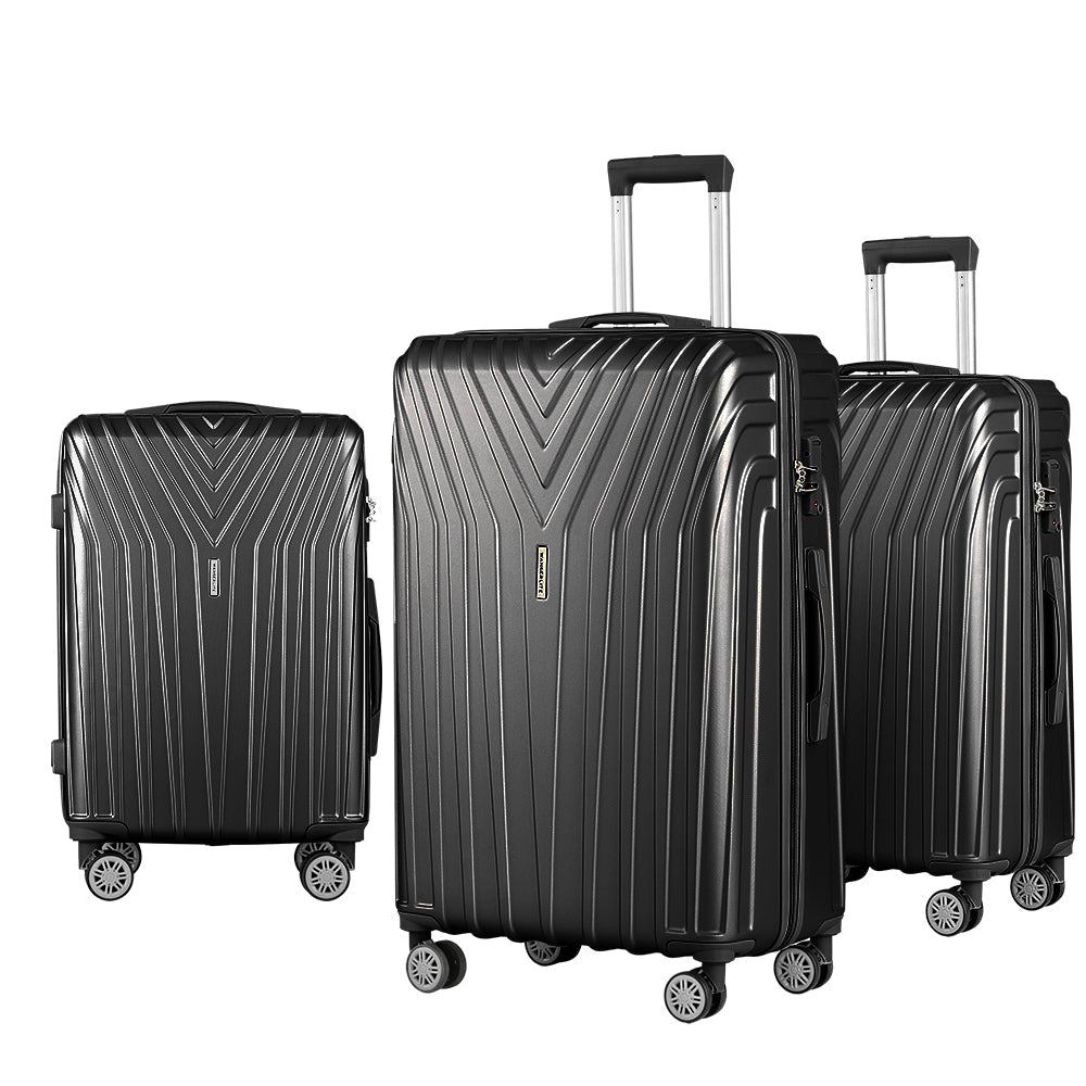 Ensemble de 3 valises à roulettes Wanderlite, valise cabine rigide TSA noire et légère