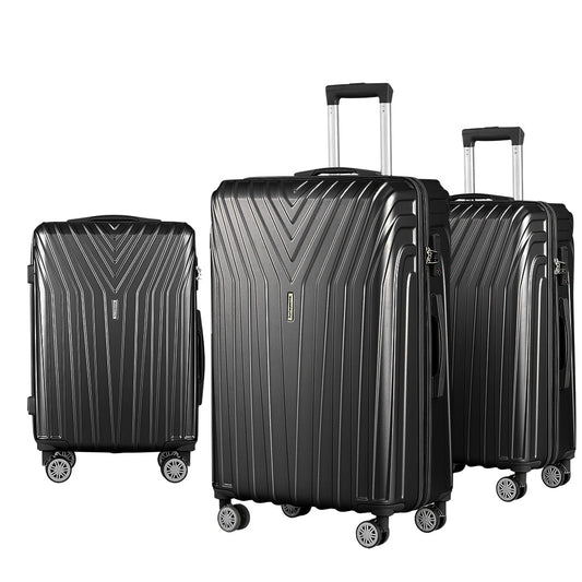 Ensemble de 3 valises à roulettes Wanderlite, valise cabine rigide TSA noire et légère