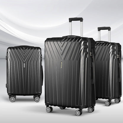 Ensemble de 3 valises à roulettes Wanderlite, valise cabine rigide TSA noire et légère