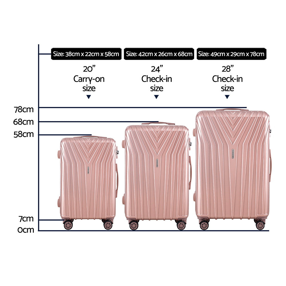 Ensemble de 3 valises à roulettes Wanderlite, valise cabine rigide rose légère, conforme aux normes TSA