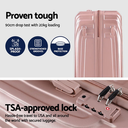 Ensemble de 3 valises à roulettes Wanderlite, valise cabine rigide rose légère, conforme aux normes TSA