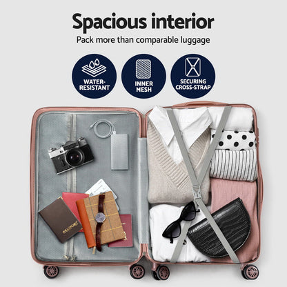 Ensemble de 3 valises à roulettes Wanderlite, valise cabine rigide rose légère, conforme aux normes TSA