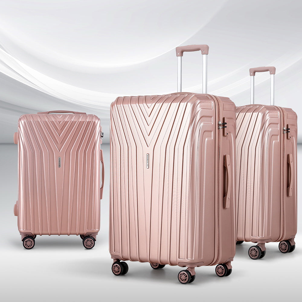 Ensemble de 3 valises à roulettes Wanderlite, valise cabine rigide rose légère, conforme aux normes TSA