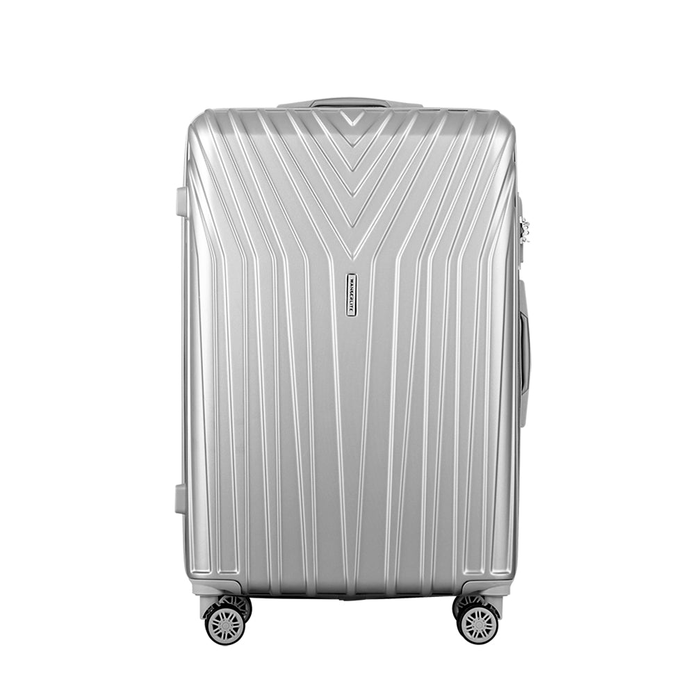 Ensemble de 3 valises à roulettes Wanderlite, valise cabine rigide TSA argentée et légère
