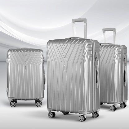 Ensemble de 3 valises à roulettes Wanderlite, valise cabine rigide TSA argentée et légère