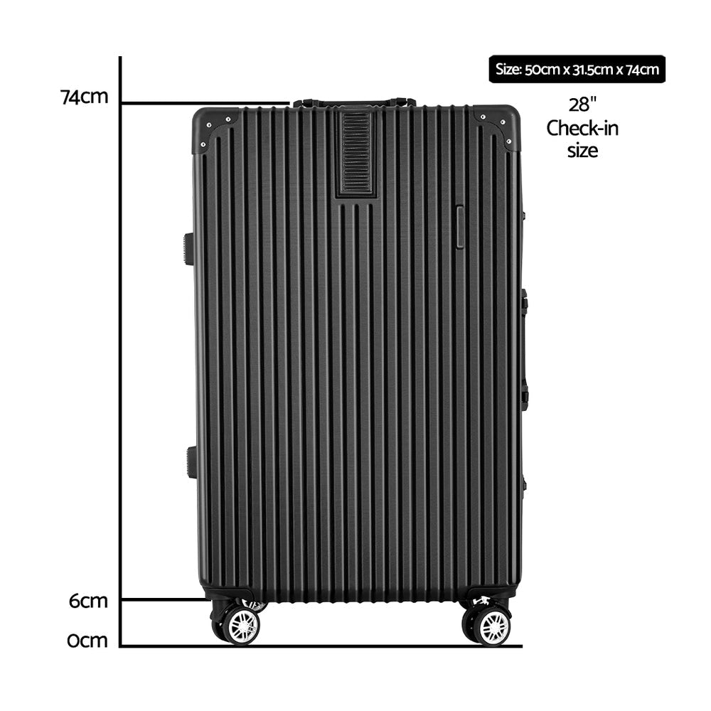 Ensemble de valise à roulettes Wanderlite 28, valise rigide TSA en aluminium noir léger