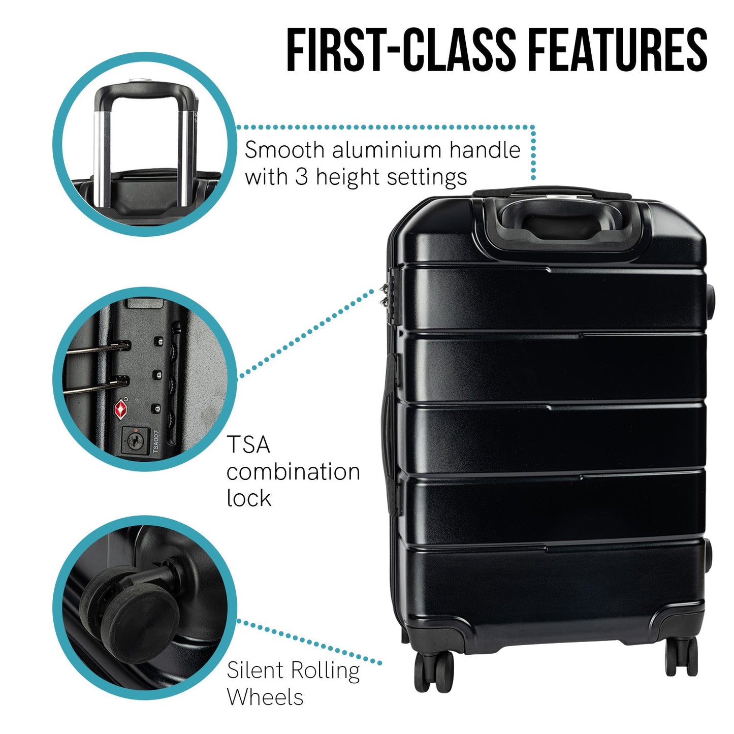Valise rigide Olympus Artemis 28 pouces, ABS+PC, noir de jais