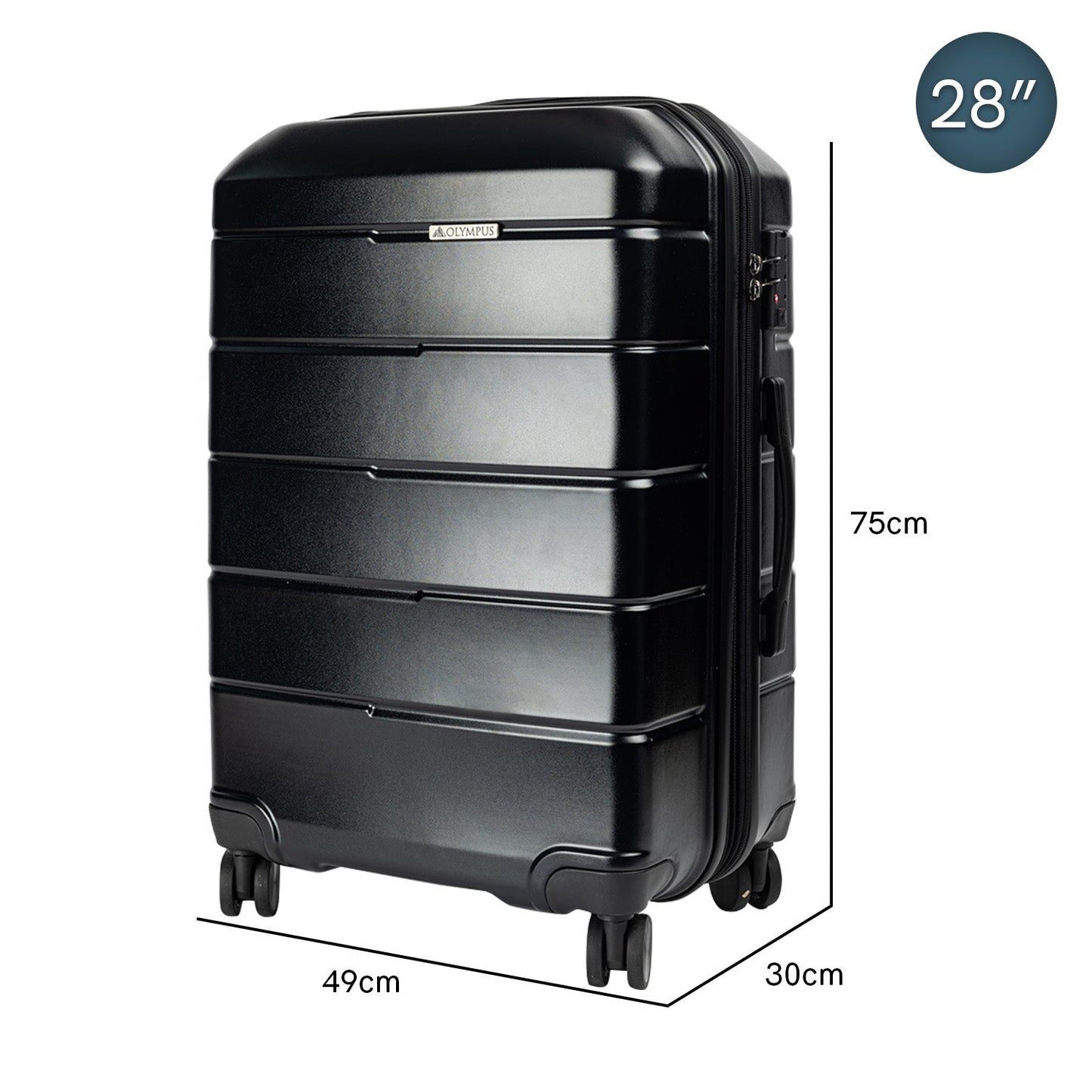 Valise rigide Olympus Artemis 28 pouces, ABS+PC, noir de jais