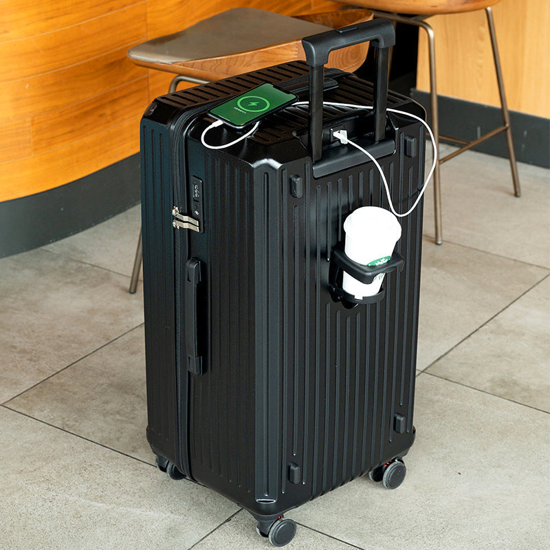 Valise rigide intelligente avec port de chargement USB et porte-gobelet - Valise à roulettes 24 pouces à l'arrière